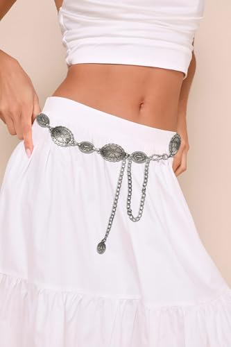 UTOWO Western Metal Belt Silver Chian Belt for Jeans Dresses3
