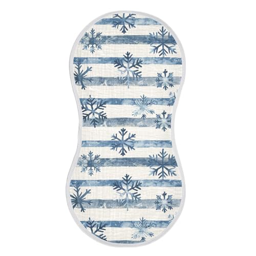 Blue Snowflakes on Stripes Cotton Muslin Burp Cloths Large Easy Care Baby Burp Rags for Babies Girls and Boys Set of 2, 22x11in2