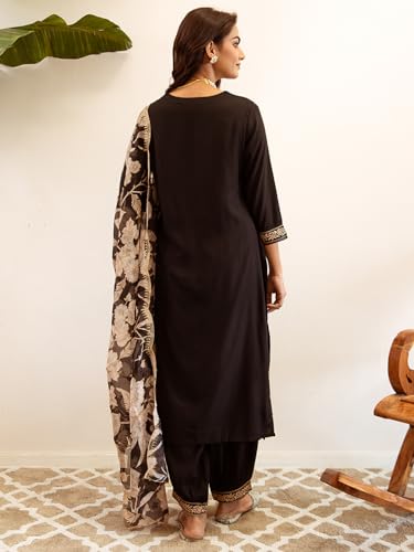 Image of INDO ERA Women's Rayon Viscose Rayon Embroidered Straight Kurta & Salwar with Dupatta Set