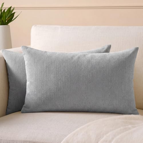Image of Encasa XO Corduroy Cushion Covers, No Inserts, Set of 2, Grey