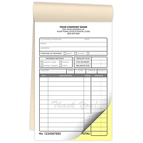 Custom 4.25" x 7" Carbonless NCR Books in 2-Part Duplicate Invoices, Receipts, Work Orders, Sales Orders, Purchase Orders, Estimates, Quote Forms with Your Company/Business Name (600 Sets) Cover