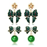 JERTOCLE 女性用クリスマスイヤリング クリスマスリボンイヤリング レッドグリーン 格子縞 リボン ボールドロップ ダングルイヤリング クリスマスサンタ ホリデージュエリーギフト, One Size, 金属, 宝石なし
