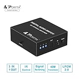 switch audio optico Contenidos del paquete: Portta 3x1 Toslink Switch x1, cable de alimentación USB x1, control remoto x1, IR Extender Receiver x1, manual del usuario x1, tarjeta de garantía x1 (5 años de garantía sin preocupaciones), cualquier problema, no dude en contactarnos.