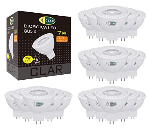 CLAR - Bombilla LED 12V, GU5.3, MR16, Dicroica 12V, Pack 20