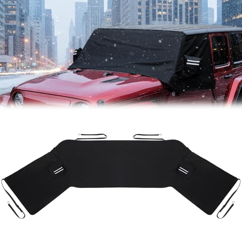 Tallew Windshield Snow Cover Compatible with Wrangler Jk JL and Compatible with Gladiator JT, Waterproof Windshield Cover with Side Mirror for Ice Snow and All Weather