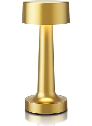 Casa Care 3-Levels Brightness Metal Rechargable Portable LED Table Lamp, Gold