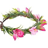 Hawaii Kostüm Blumenkranz Hawaiianisches Tropisches Orchideen Flower Crown Einstellbarer Hula Kostümkopfband für Frauen und Mädchen Faschingskostüme Karneval Sommerstrandurlaub Rosa Blumenkopfstück