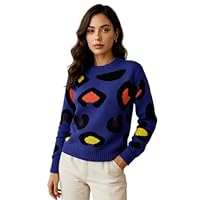 Blusa de Frio Feminina de Tricot com Estampa Animal Print Colorida Manga Longa (BR, Alfa, Único, Regular, Roxo)