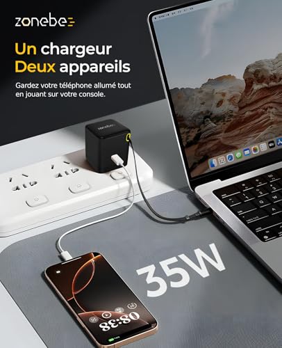 Cargador GaN 35W Zonebee soluciona cables rotos gracias a su sistema retráctil doble USB-C 2