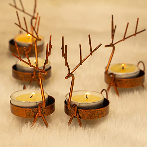 Funpeny 6 Pack Reindeer Tealight Candle Holders, Iron Metal Christmas Lovely Candleholders Reindeer T-Lights Decorations For Xmas Holiday Indoor Tabletop Centerpiece Dining Decor #TOP5