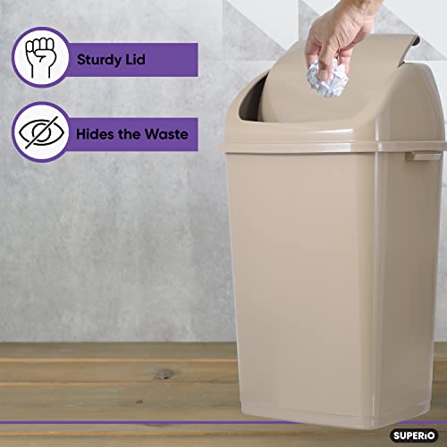 Superio Kitchen Trash Can 13 Gallon With Swing Lid, Plastic Tall Garbage Can Outdoor And Indoor, Large 52 Qt Recycle Bin And Waste Basket For Home, Office, Garage, Patio, Restaraunt (Beige, 2 Pack) #TOP3