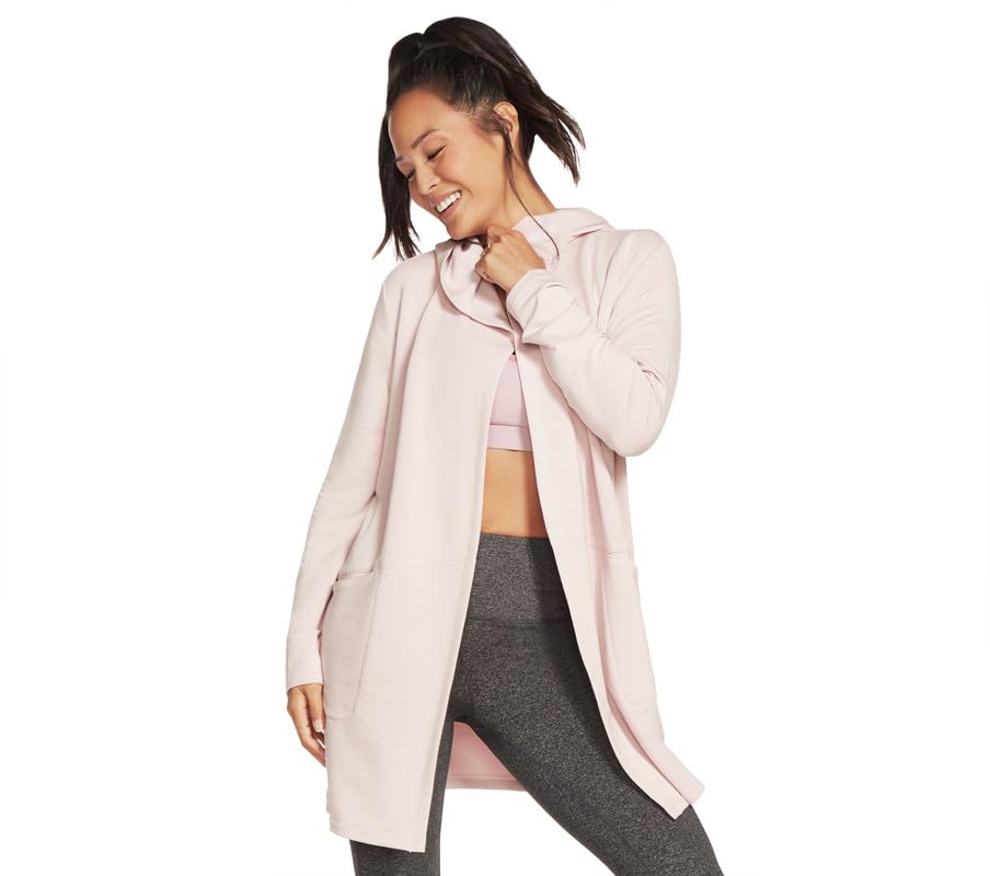 Image of Skechers Rayon Skechluxe Restful Hoodigan Thigh Length Jackets For Women W03Ja82A-Blk