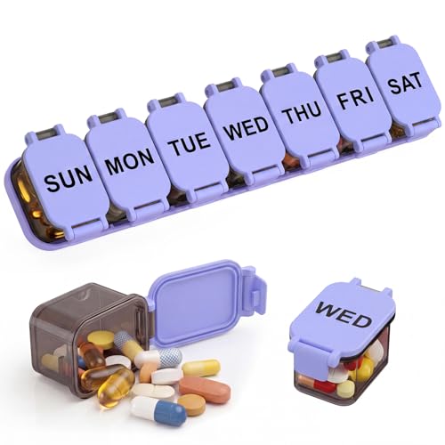 Image of Yaklim Extra Large Weekly Pill Organizer - Waterproof 7-Day Pill Box, Portable Vitamin & Supplement Case, Easy to Open Design, Ideal for Travel and Daily Medication Management (BlackPurple)