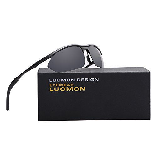 LUOMON LM3129 Black Frame/Grey Lens Polarized Wrap-Around Sport Sunglasses