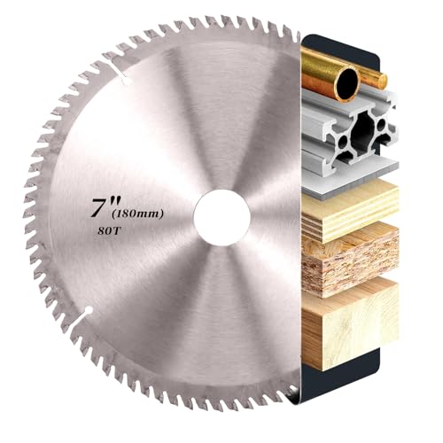 Image of Circular Saw Blade, 180mm x 25mm Circular Saw Blades 80T Fine Cut, TCT Circular Saw Blade Thin Kerf, 180mm Circular Saw Blades For Wood Metal
