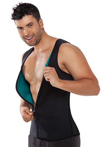 Stworld Mens Sports Sauna Neoprene Firm Body Shaper Slimming Vest with Front Zipper
