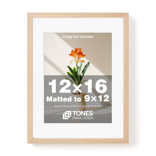 TONES FRAME DESIGN 12x16 Picture Frame with Mat to 9x12 Natural Wood,1 Pack