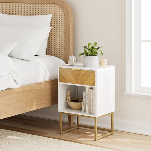 Image of Masupu Extra Large Nightstand,Boho Night Stand Modern Farmhouse Wood Bedside Table with Storage Drawer,Side End Table for Bedroom,Living Room,Office White
