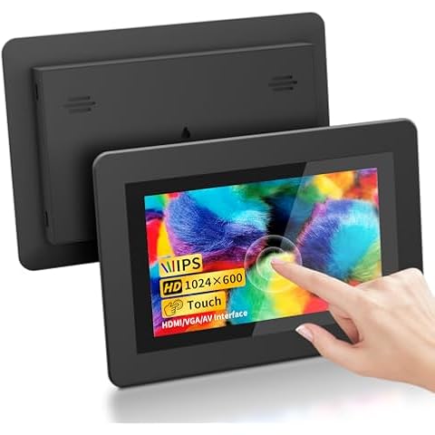 7 inch Touchscreen, 1024×600 IPS Mini Monitor with Built-in Speakers/HDMI/VGA/AV Input for Raspberry Pi, PC, TV, CNC, CCTV Cover