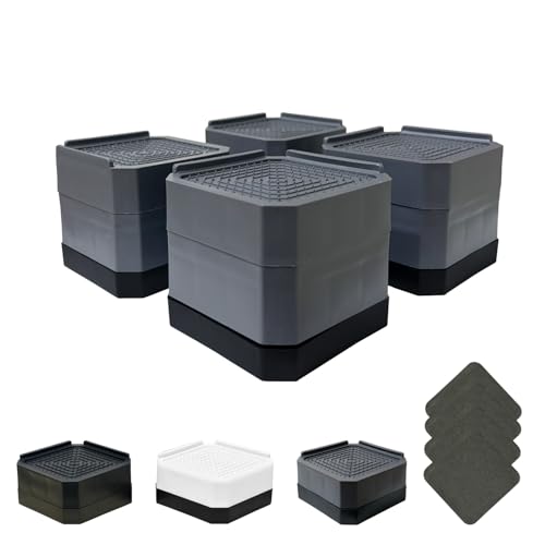 AKINOYAMA 洗濯機用防振かさ上げ台 高さ調節 防振ゴム付き 高さ調整 机 継ぎ脚 ベッド・テーブルの高さ調節 テーブル 脚 騒音軽減 滑り止め 家具に傷防止 耐荷重約2000kg 取り外し可能 自由に組合わせる 1セット4個入り 洗濯機置き台 (グレー, 7.3cm二段)