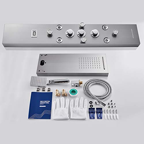 Rovogo 4 Body Jets And 4 Mist Spray Shower Panel, Rainfall Waterfall Shower Column Tower With Handheld, Tub Spout And Water Temperature Display, 304 Stainless Steel Shower Panel Brushed #TOP7