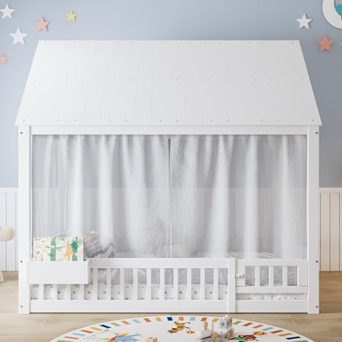 Cama infantil 140 x 200 individual de madera con compartimento y cortina 4