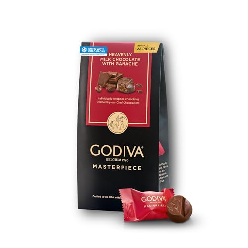 Godiva Masterpiece Milk Chocolate Bag, Individually Wrapped with Ganache Center, Gourmet Gift for Birthday, Holiday, Kosher, Halal, 7oz