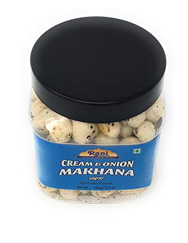 Image of Rani Jumbo Phool Makhana (Fox Nut /Popped Lotus Seed) Cream & Onion Flavor 3.5oz (100g) PET Jar ~ Indian Tasty Treats | Vegan | NON-GMO | Indian Origin