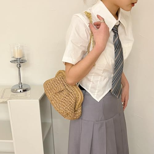 Image of Afashor Straw Clutch Purse for Women Summer Beach Woven Evening Bag Dumpling Casual Shoulder Handbag
