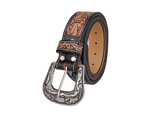 Western Tooled Leather Beaded Belt For Men and Women 30IS1144