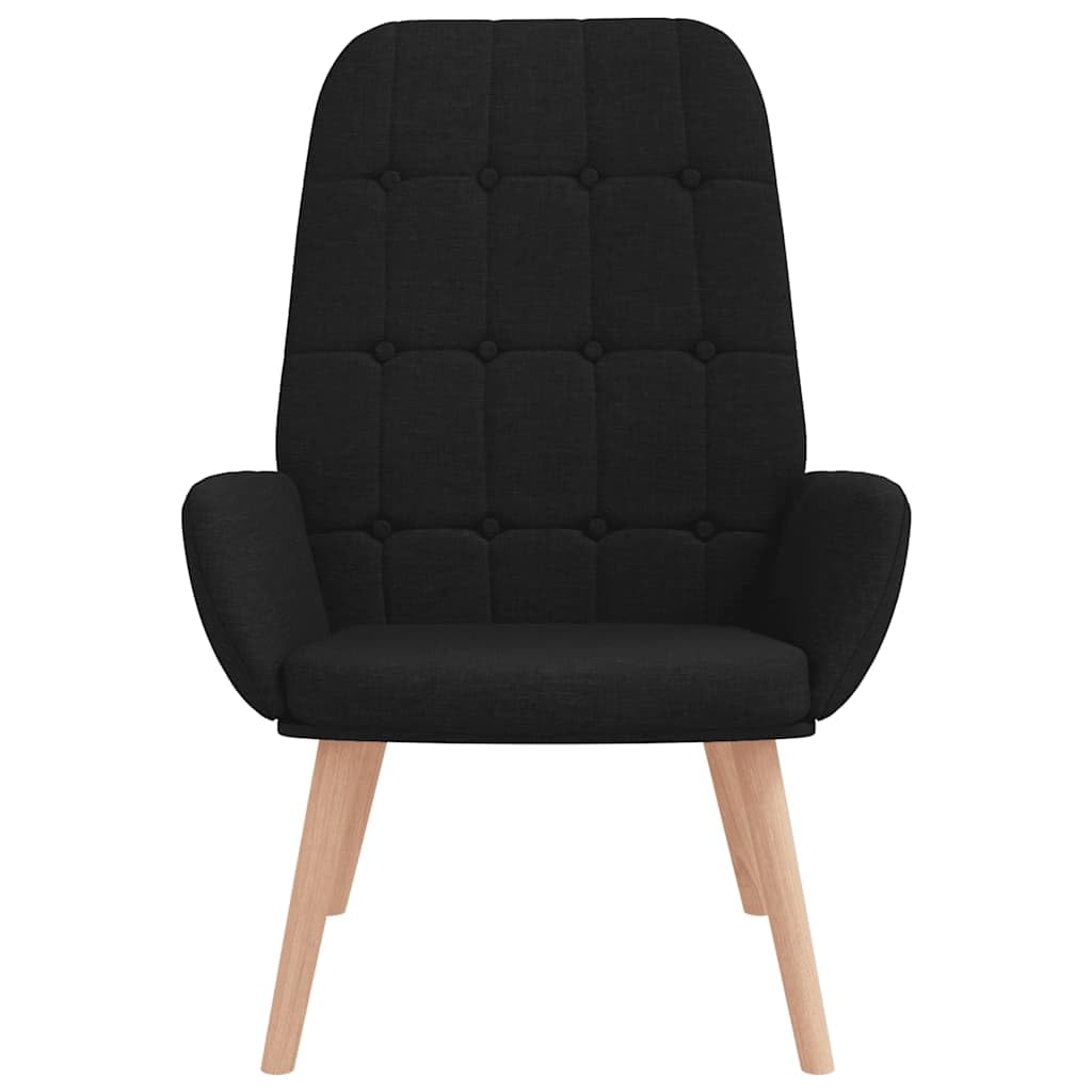 Sillón de relax de tela negra, sillón de salón con patas de madera, silla acolchada para salón o dormitorio, 70 x 77 x 94 cm, capacidad de carga máxima de 110 kg, cómodo sillón orejero