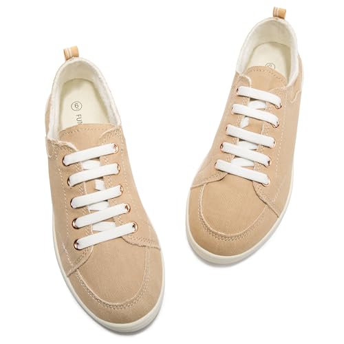Image of FUNKYMONKEY Slip-On Canvas Sneakers for Women, Comfortable Lightweight Lace-Up Flat Casual Tennis Shoes Breathable Walking Shoes for Everyday Wear