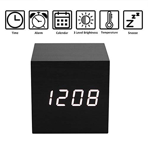 Mini Cube LED Wooden Alarm Clock Digital Clock AC10Black_White - Image 2