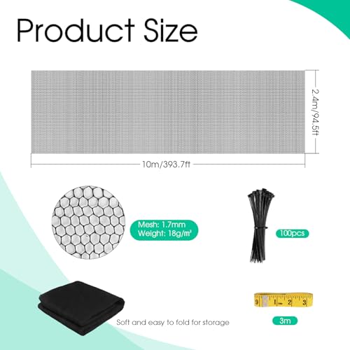 SUPAWAY Mosquitera 2,4m x 10m Malla fina antiinsectos para jardín, huerto, bricolaje con bridas Cinta métrica y tijeras para terraza,balcón,pabellón, camping protege contra mosquitos, moscas y pájaros - imagen 2