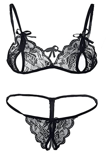 Image of Xs and Os Lace Bra Panty Peek-A-Boo Lingerie Set