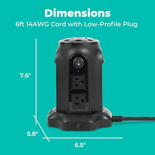 image for KMC Power Strip Tower with USB Ports (4 USB-A), 8 Outlet Tower, 6ft Lo