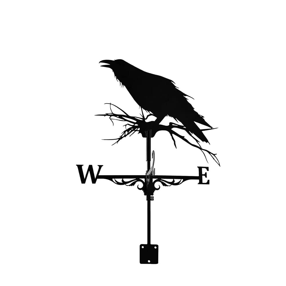 WIQUYBML Weather Vane, Metal Wind Direction Indicators Weathervanes, Eagle Sailboat Silhouette Roof Vanes for Outdoor Shed Yard Garden Lawn Decoration(Crow)