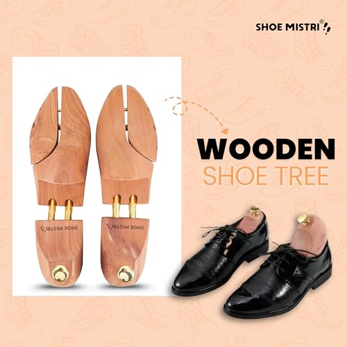 Image of Shoe mistri Cedar Wood Shoe Tree for Men & Women - Adjustable Shoe Stretcher for Perfect Shape - Moisture & Odor Absorbing Shoe Shaper with Flexible Split-Toe Design - Protects Leather