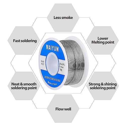 Image of MAIYUM 63-37 Tin Lead Rosin core solder wire for electrical soldering (1.0mm 100g)