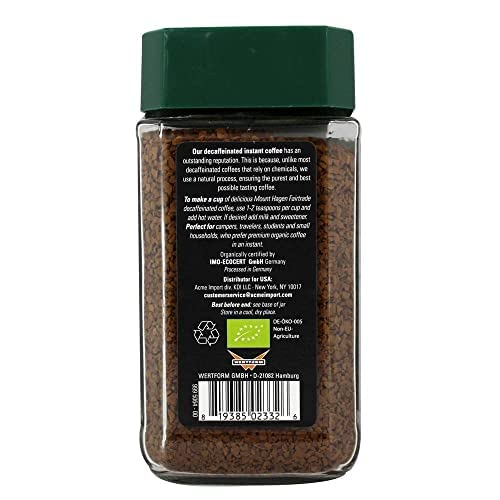 Mount Hagen 3.53Oz Organic Freeze Dried Instant Decaf Coffee | Eco-Friendly Decaf Coffee Made From Organic Medium Roast Arabica Beans | Fair-Trade Instant Coffee Decaffeinated [3.53Oz Jar] #TOP2