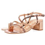 Cómodas y ligeras Sandalias en oro rosado de tiras finas y tacón medio para mujer BELK
