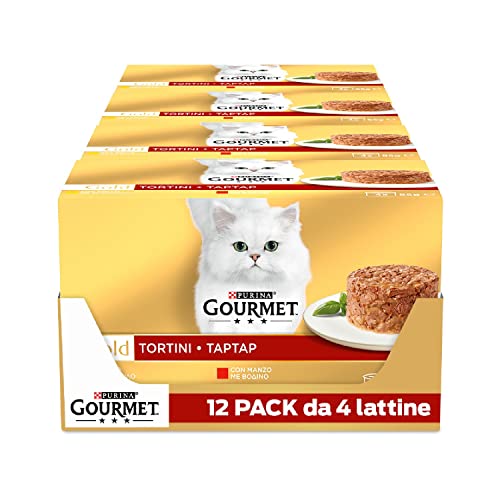 GOURMET Gold - Cibo Umido Gatto Adulto, Tortini con Manzo, Pollo. 48 Lattine da 85 g