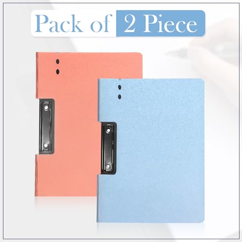 Image of GLUN Documents Paper Files Folder, Pack of 2 Hazy Pink & Blue Colour Document Organiser Folder with Holding Clamp for School, Home & Office