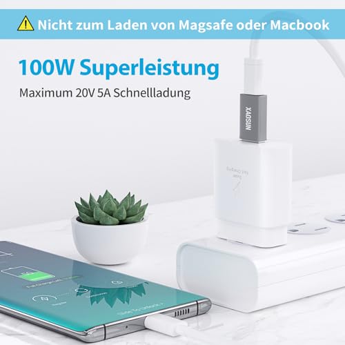 XAOSUN 10Gbps USB auf USB C Adapter,100W Typ A auf Typ C,USB3.1 Gen2 & PD Schnellladung Kompatibel mit iPhone 15/16 Pro, Airpods, iPad, Galaxy, PC, Auto,Powerbank (2 Stück)