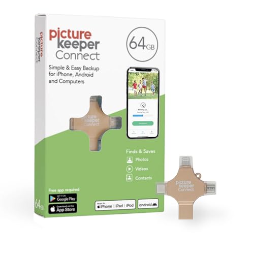 Picture Keeper Connect for iPhone Android USB-C PC & Mac - 64GB USB Backup for Photos Videos Contacts Flash Drive Memory Backup - 64GB Gold