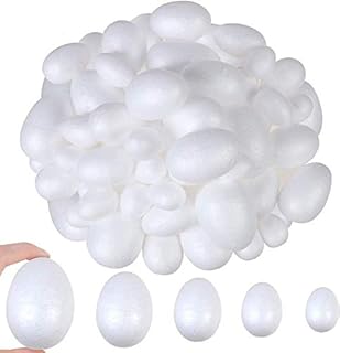 VEYLIN 50 Pieces 5 Sizes White Foam Eggs Foam Balls for Easter Crafts and Displays, Decoration, Staining or Painting
