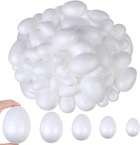 VEYLIN 50 unidades de 5 tamaños de huevos de espuma blanca bolas de poliestireno para manualidades de Pascua y exhibiciones, decoración, tinción o pintura