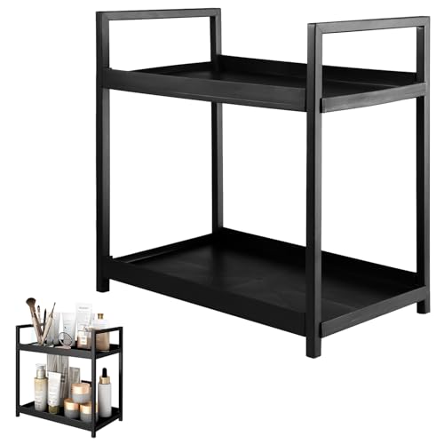 Orixo 2-Ebenen Badezimmer Organizer Schwarz, Groß Regal für Küche Arbeitsplatte, Gewürzregal Stehend, für Kosmetik, Vanity Badezimmer Küche Schlafzimmer (30x17x30 cm)