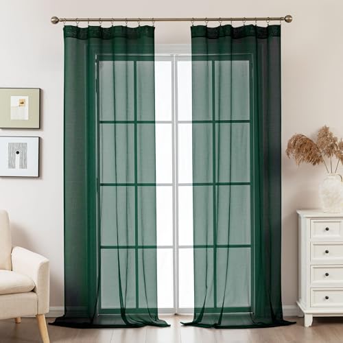 Image of Green Sheer Curtains 108 Inches Extra Long, Privacy Semi Sheer Curtains for Living Room Bedroom, Light Filtering Rod Pocket Voile Window Drapes 2 Panels Set, Each 42 inch W x 108 inch L