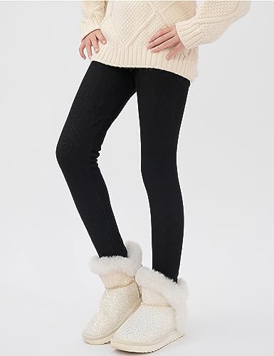 Kiench Teenager Girls Fleece Lined Leggings Winter Warm Pants Cotton Pack of 22